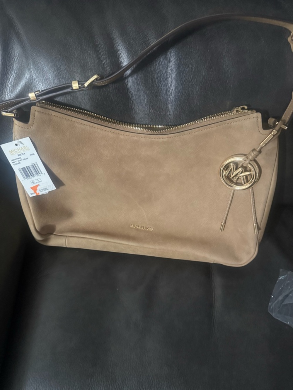 Michael Kors Tan Suede Shoulder Hobo with Gold Hardware - Picture 6 of 8